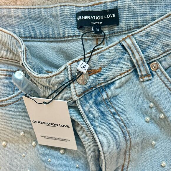 NWT* Generation Love Vita Pearl Emb Denim Shorts - Light Blue - Picture 5 of 8